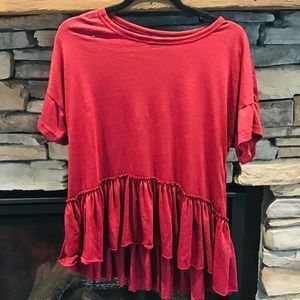Red/Maroon Short Sleeved Peplum Top